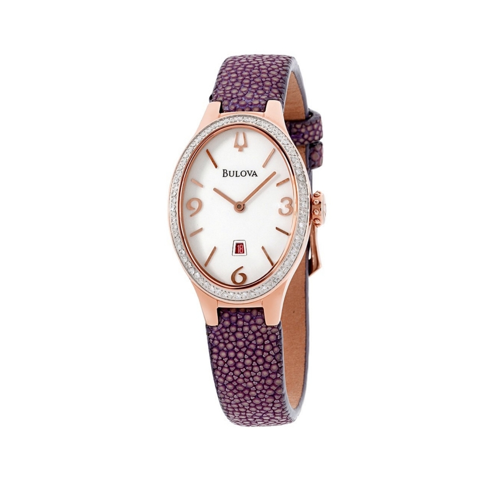 Bulova Diamond Accent Rose-Tone Strap Watch with Oval White Dial